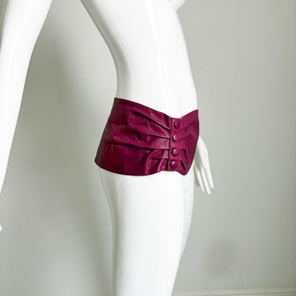 Vintage Norma Kamali Wide Leather Belt with Snaps Made in Italy Size L Retro 80s - Picture 14 of 17